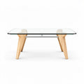 Glass coffee table with wooden legs - 120 x 60 x 40cm