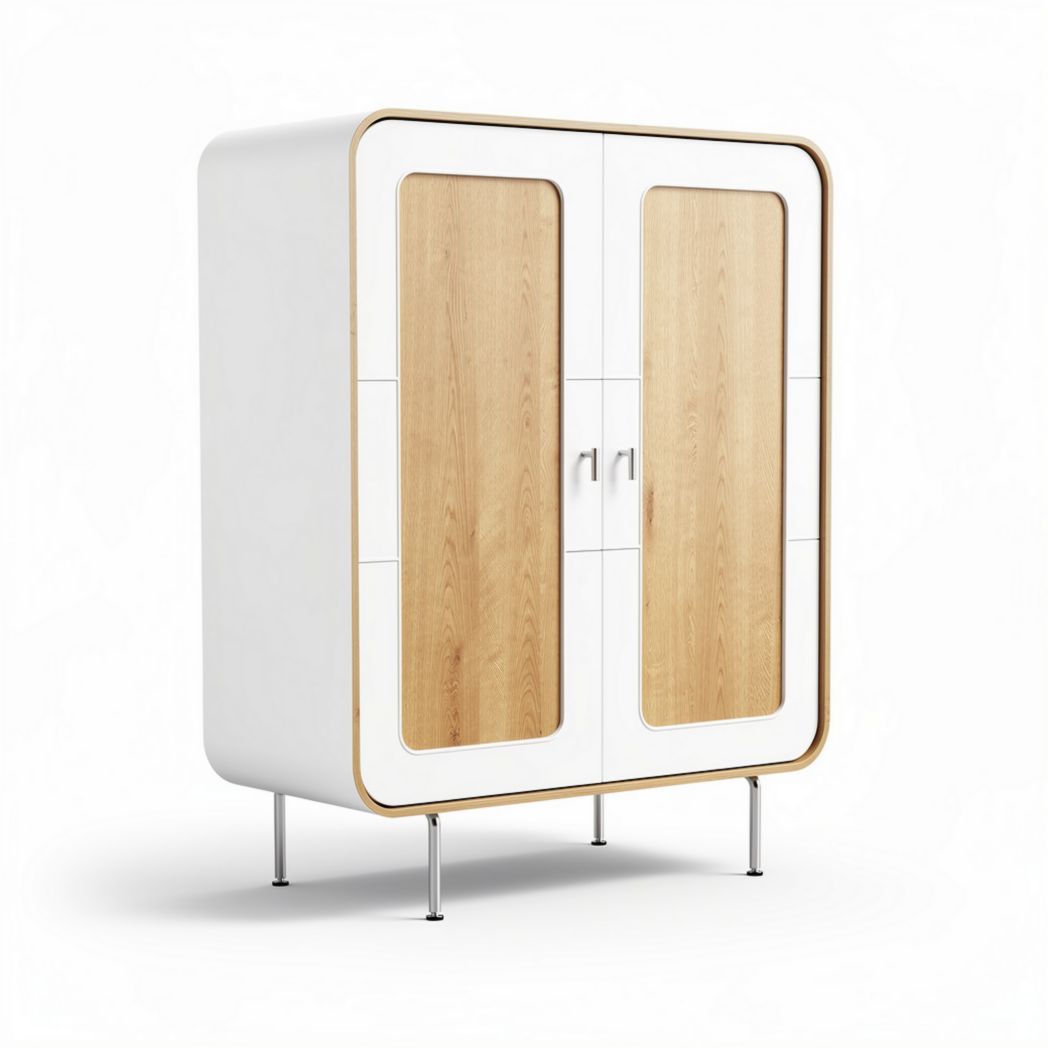 Wood and white storage cabinet with glass doors - 80 x 40 x 120cm