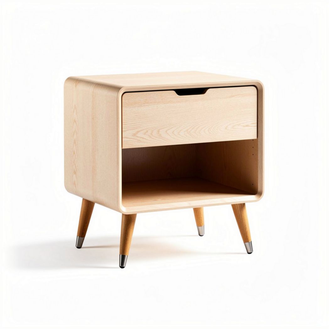 Natural wood bedside table with drawer - 40 x 40 x 45cm