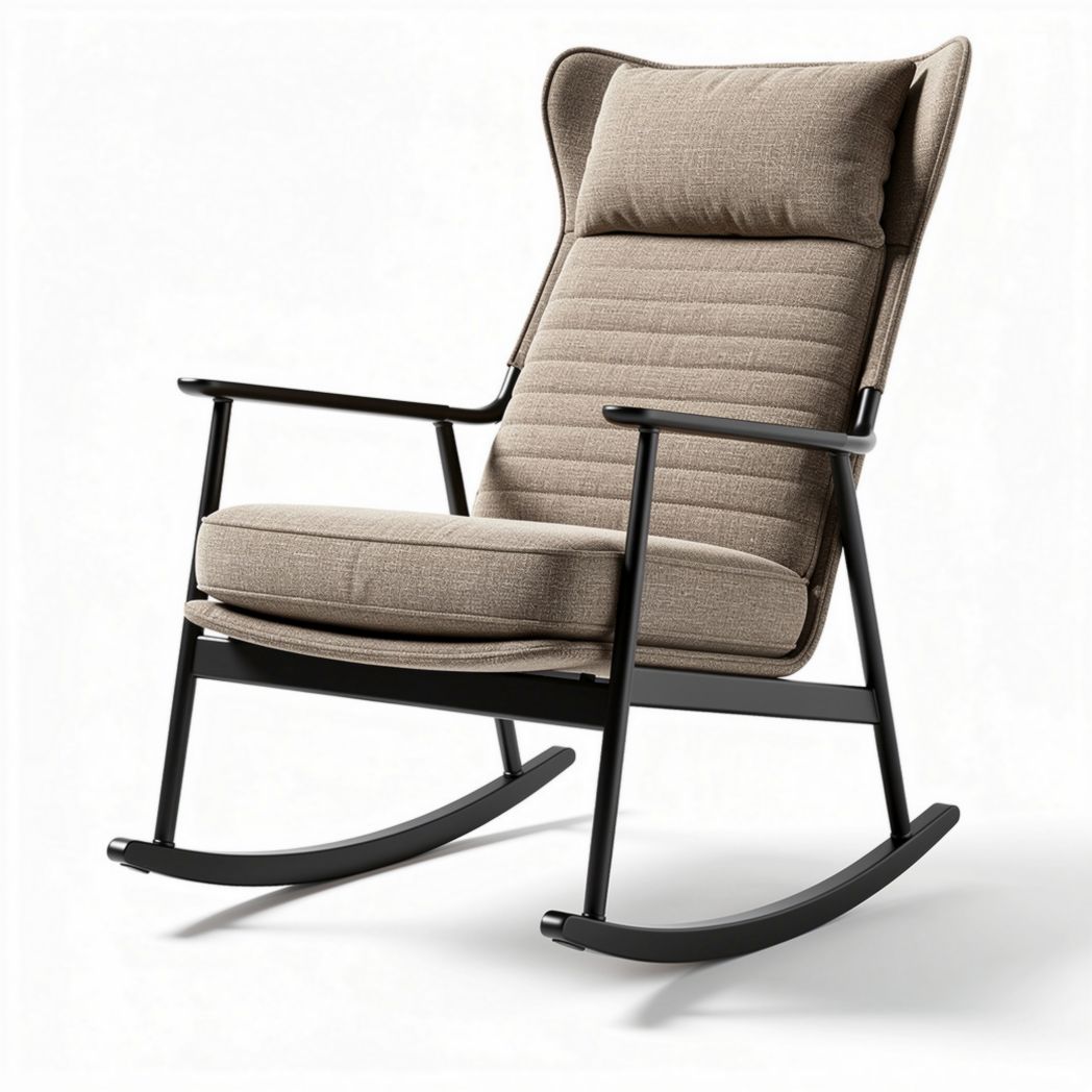 Rocking chair with cushioned seating for living room in fabric - 75 x 65 x 90cm