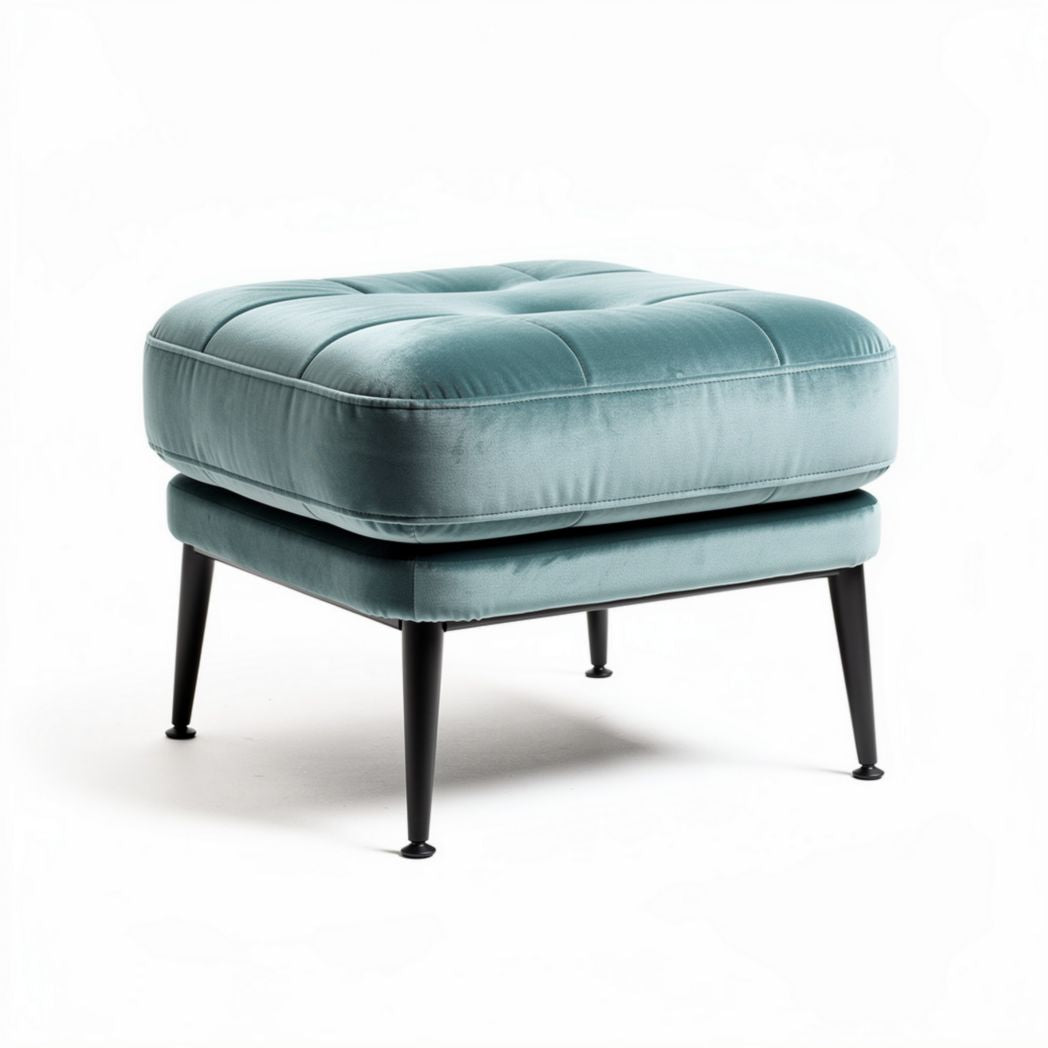 Velvet upholstered ottoman with decorative tufting - 60 x 60 x 45cm