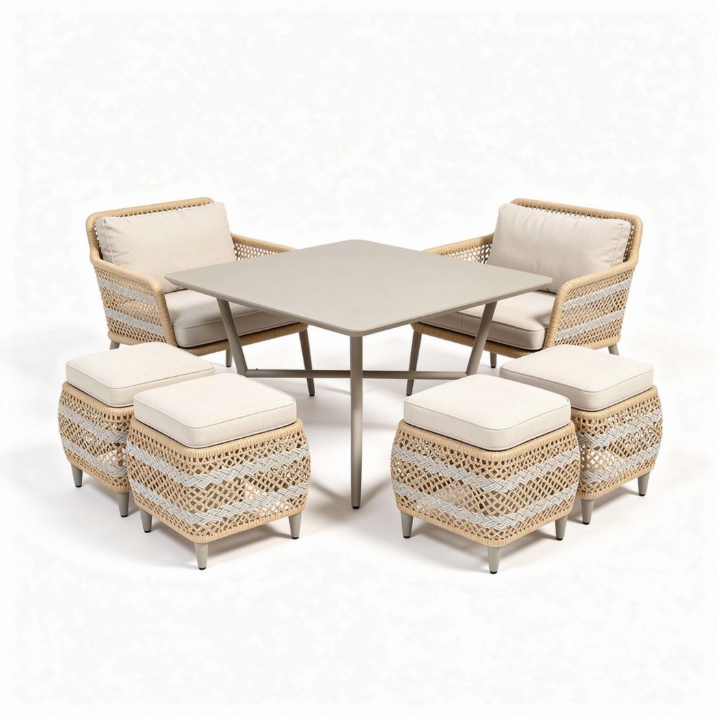 Rattan patio dining set with cushions - 80 x 80 x 75cm