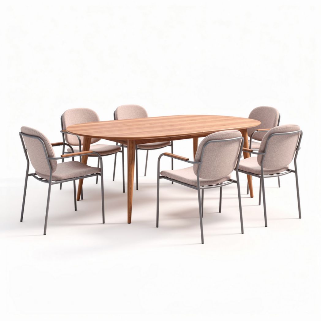 Aluminum outdoor dining set with six chairs - 200 x 100 x 75cm