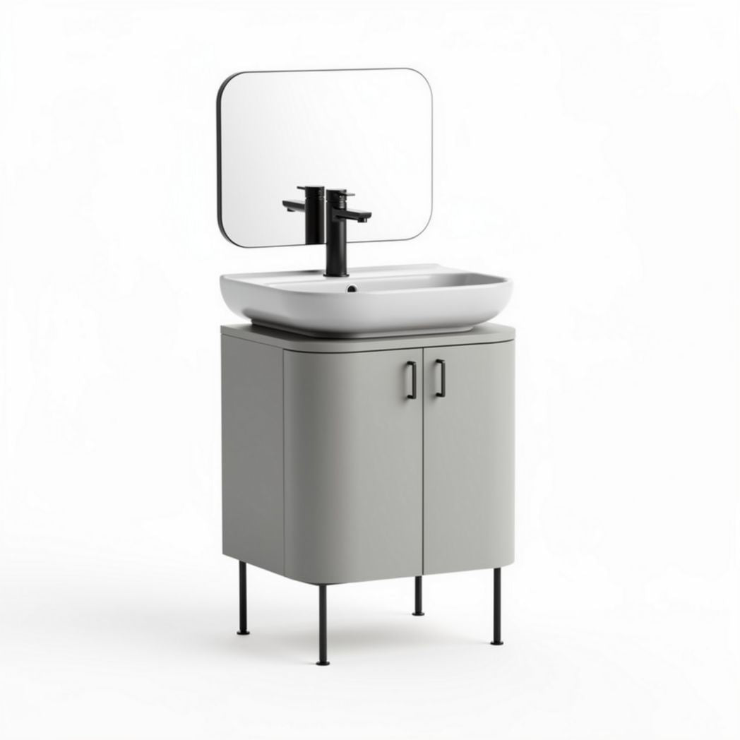Bathroom vanity with sink and mirror - 60 x 45 x 85cm, grey finish