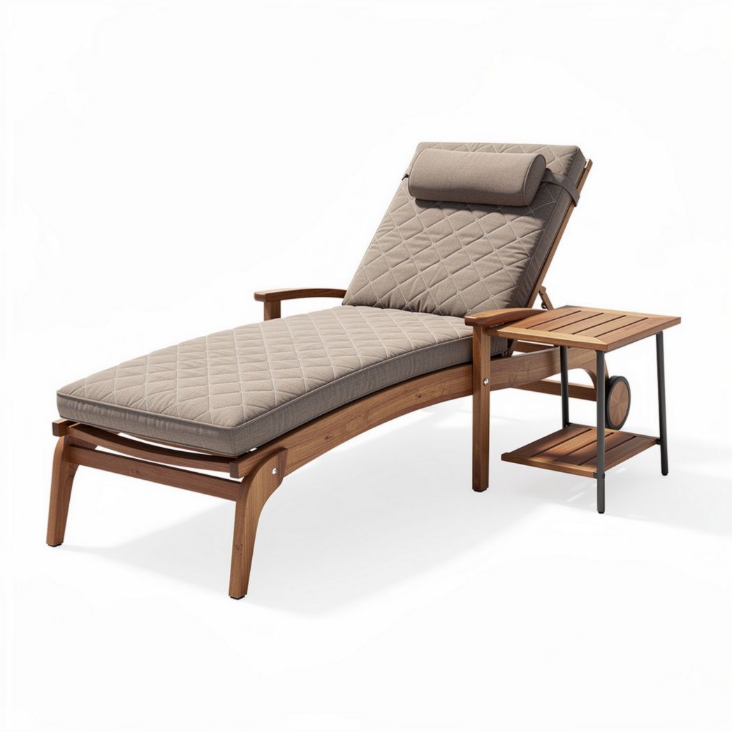 Wooden outdoor lounge chair with removable cushion - 200 x 65 x 90cm