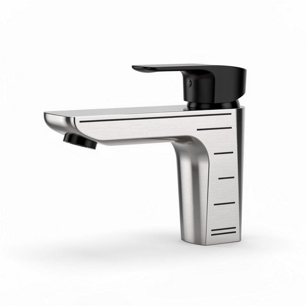 Stainless steel bathroom faucet with single lever design - 20 x 10 x 15cm